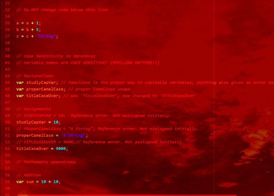 OneManIndie2020's tweet photo. Tried a little something with a screen cap from yesterday's #JS course. Hope you like.
#JSeptember #30daysofcode #learningtocode #codingart #fire #red #orange #codingnoob https://t.co/9oAa2XYikY