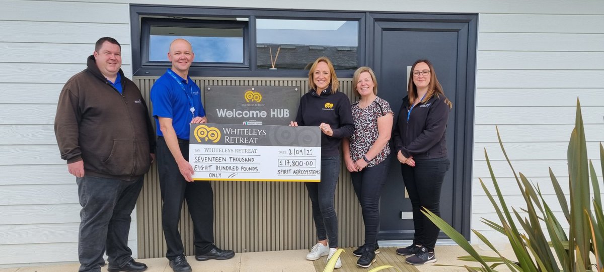 SpiritAero's tweet photo. The Spirit Prestwick team was delighted to present @whiteleysayr with a check representing the funds raised at a recent Team Spirit charity golf tournament. @SpiritAero is proud to support the communities in which we live and work! #TeamSpirit #Whiteleys #FamilyRespite https://t.co/OTvbQ0c9Rg