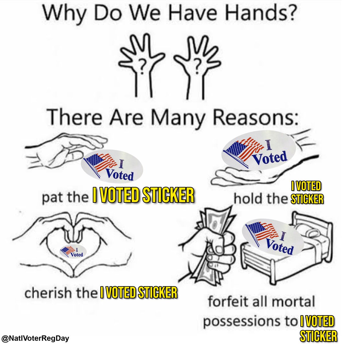 NatlVoterRegDay's tweet photo. Be sure to use those hands to vote in the 2022 midterms on November too. 

Register or confirm your voter registration status today on https://t.co/MssHv8qsK1 👉 🗳️ 👈 https://t.co/jtRhNXVrom