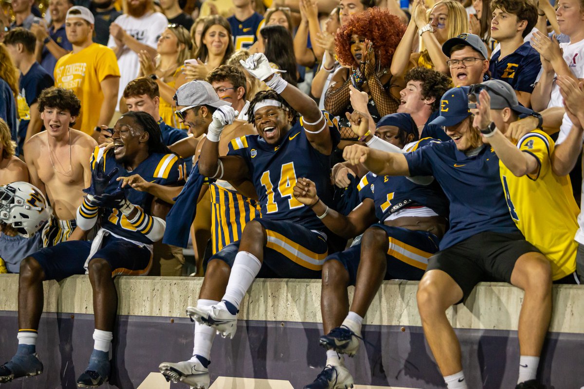 ETSUFootball's tweet photo. The energy by @EBucwild last night was 🔥

Can't wait to see you all again in ✌️ weeks❗️

#ETSUTough x @etsu https://t.co/GRgbWAAVT1