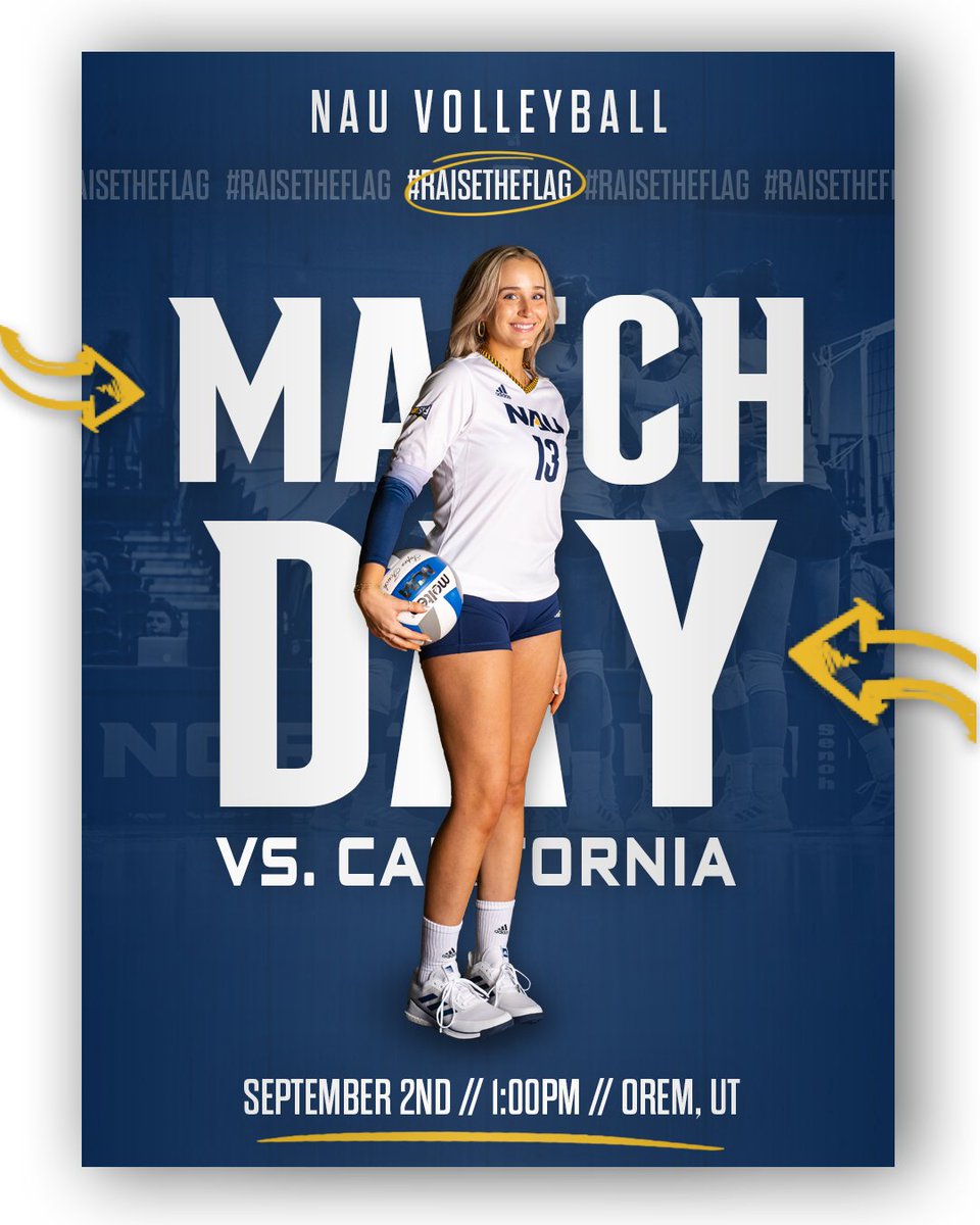 It's a Pac-12 𝐆𝐀𝐌𝐄𝐃𝐀𝐘.

🆚 California
📍 Lockhart Arena | Orem, Utah
🕐 1 p.m. MST
🔗 linktr.ee/nauvolleyball

#RaiseTheFlag | #BigSkyVB