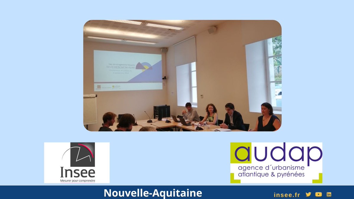 Insee_NA's tweet photo. [#Population]
Aujourd'hui, nous étions à @VilledeBayonne, pour présenter notre étude sur les déménagements 🚚 dans le rural du Sud Néo-Aquitain.
Une publication écrite en partenariat avec l'@audap_org à retrouver ici 👉 https://t.co/NaVBtA5nYI https://t.co/CtQhkfXVo7