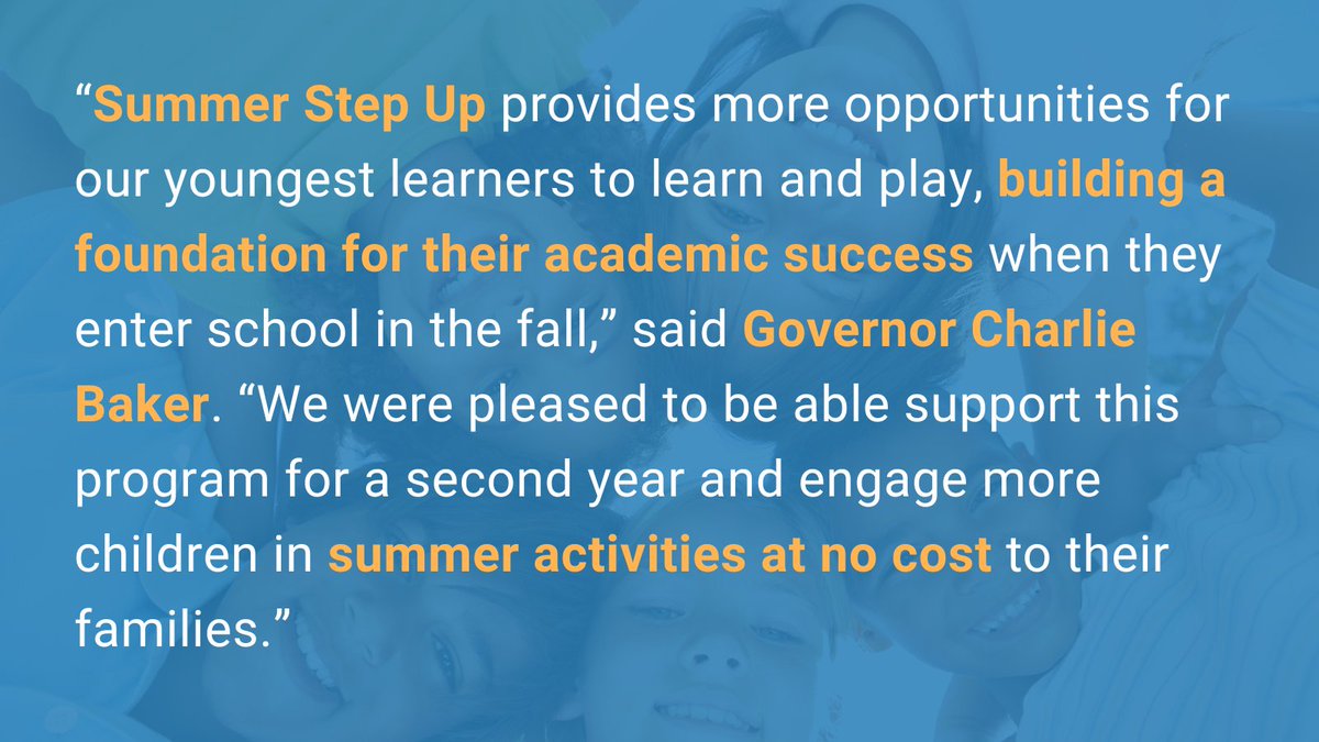 UnitedWayMABay's tweet photo. “Summer Step Up provides more opportunities for our youngest learners to learn and play, building a foundation for their academic success when they enter school in the fall,” said @MassGovernor Charlie Baker #SummerStepUp https://t.co/Cm8SxOwErN https://t.co/gWKvl0QjBr