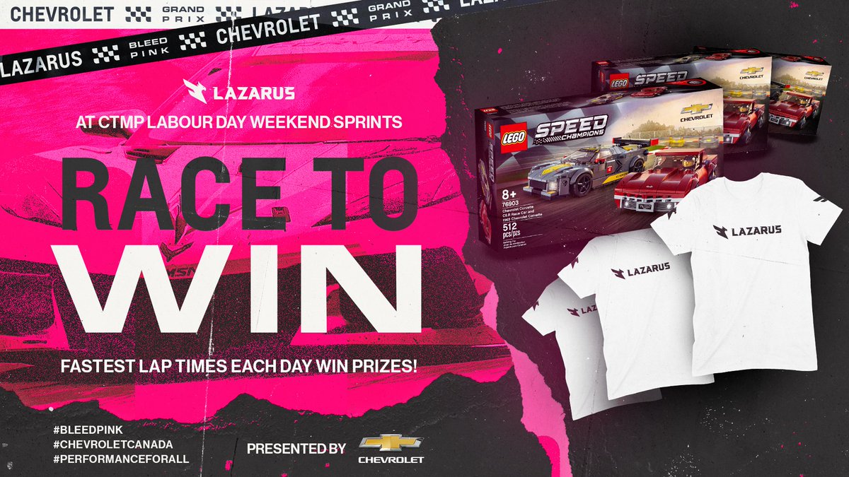 Lazarus's tweet photo. πLabour Day Weekend Sprints!π
Join us at @CTMPOfficial all weekend with @ChevroletCanada and Race to Win!
ποΈSept 2nd-4th
Fastest Laps in our sim racing rigs each day win merch & epic prizes!ποΈ
#BleedPink #ChevroletCanada #PerformanceForAll https://t.co/9y2iFirWFI