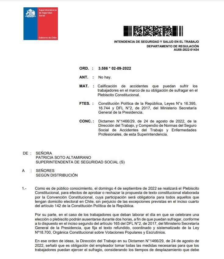jeannette_jara's tweet photo. Información para este domingo ☝️
✅ Si, por excepción, debe trabajar, tiene al menos 2 horas para ir a votar
⭕Hoy se suma importante Oficio de SUSESO:
✅ Si sufre accidente camino a votar, lo cubre ley de accidentes 
Les comparto el doc 👉 https://t.co/eTqrwF0EiB