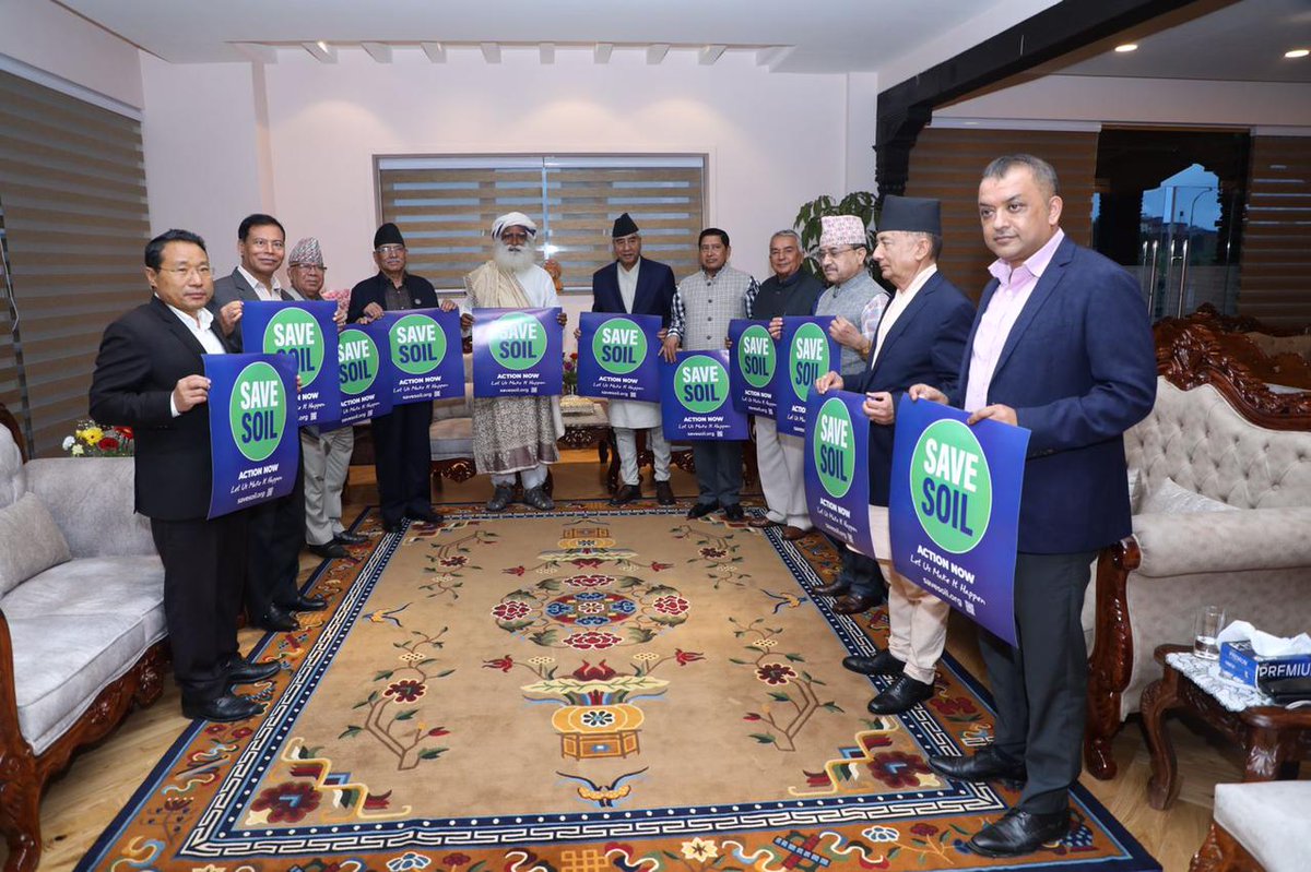 My pleasure and honor to meet and interact with Hon'ble PM Shri. <a href="/SherBDeuba/">Sher Bahadur Deuba</a> and coalition leaders. Your commitment to the #SaveSoil movement should shape the future of this wonderful land and gentle people of #Nepal. -Sg #SaveSoilNepal <a href="/cpsavesoil/">Conscious Planet #SaveSoil</a>