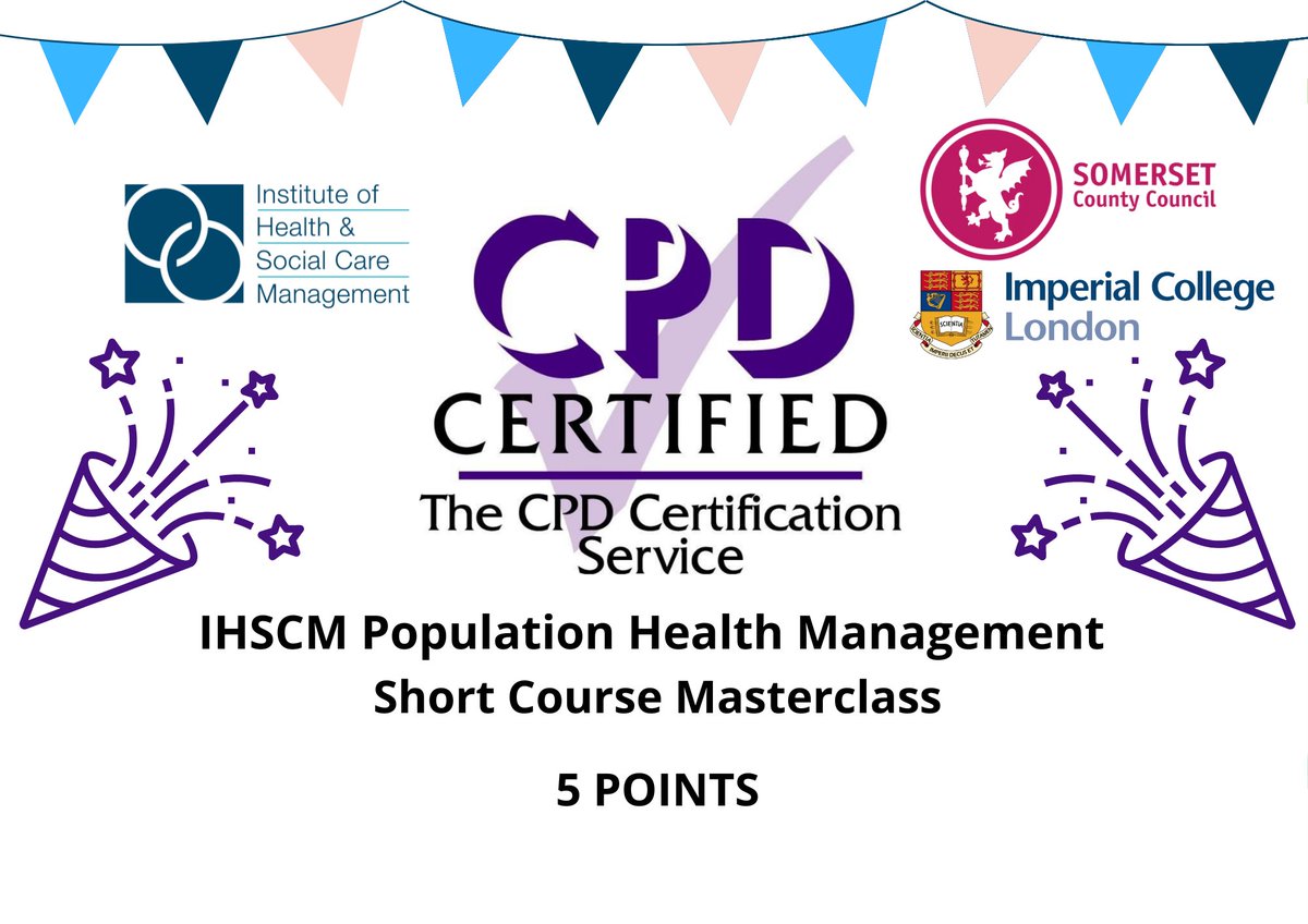 We are delighted to announce that our Population Health Management Short Course Masterclass is now CPD accredited &amp; worth 5 CPD points.

Find out more about this course: zcu.io/kYIa 
Enrol now: zcu.io/7265
<a href="/RoyLilley/">Roy Lilley 💙</a> <a href="/AdamDPurnell/">Adam Purnell MIHSCM💚 💙🏳️‍🌈</a> #ihscm #populationhealth