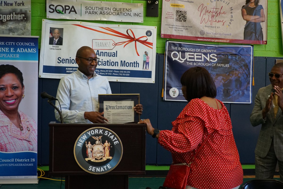 QnsBPRichards's tweet photo. Great to start Labor Day Weekend with my colleagues at the kickoff press conference for Senior Appreciation Month in Queens, co-founded by Margaret Denson. I was honored to issue a Proclamation declaring today as “Margaret J. Denson Day” in recognition of her public service. https://t.co/jjL60xrJbT