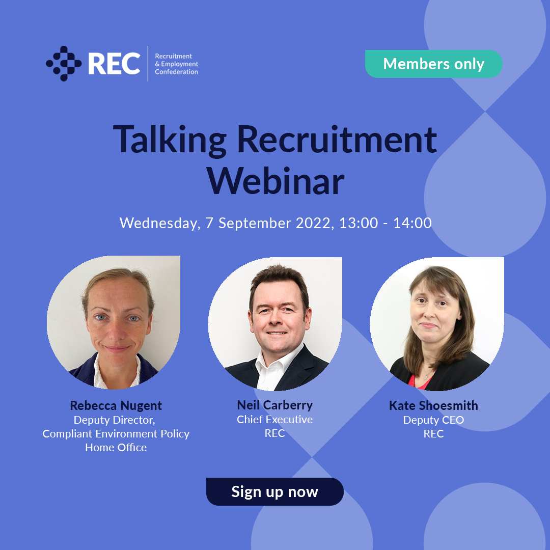 RECmembers's tweet photo. Rebecca Nugent, Deputy Director, Compliant Environment Policy, Home Office will join @RECNeil and @ShoesmithKate at next week’s Talking Recruitment webinar to discuss the latest on #RighttoWork and #IDVT. Sign up to join us. https://t.co/TzsMDFqswq https://t.co/CFBWdHd62f