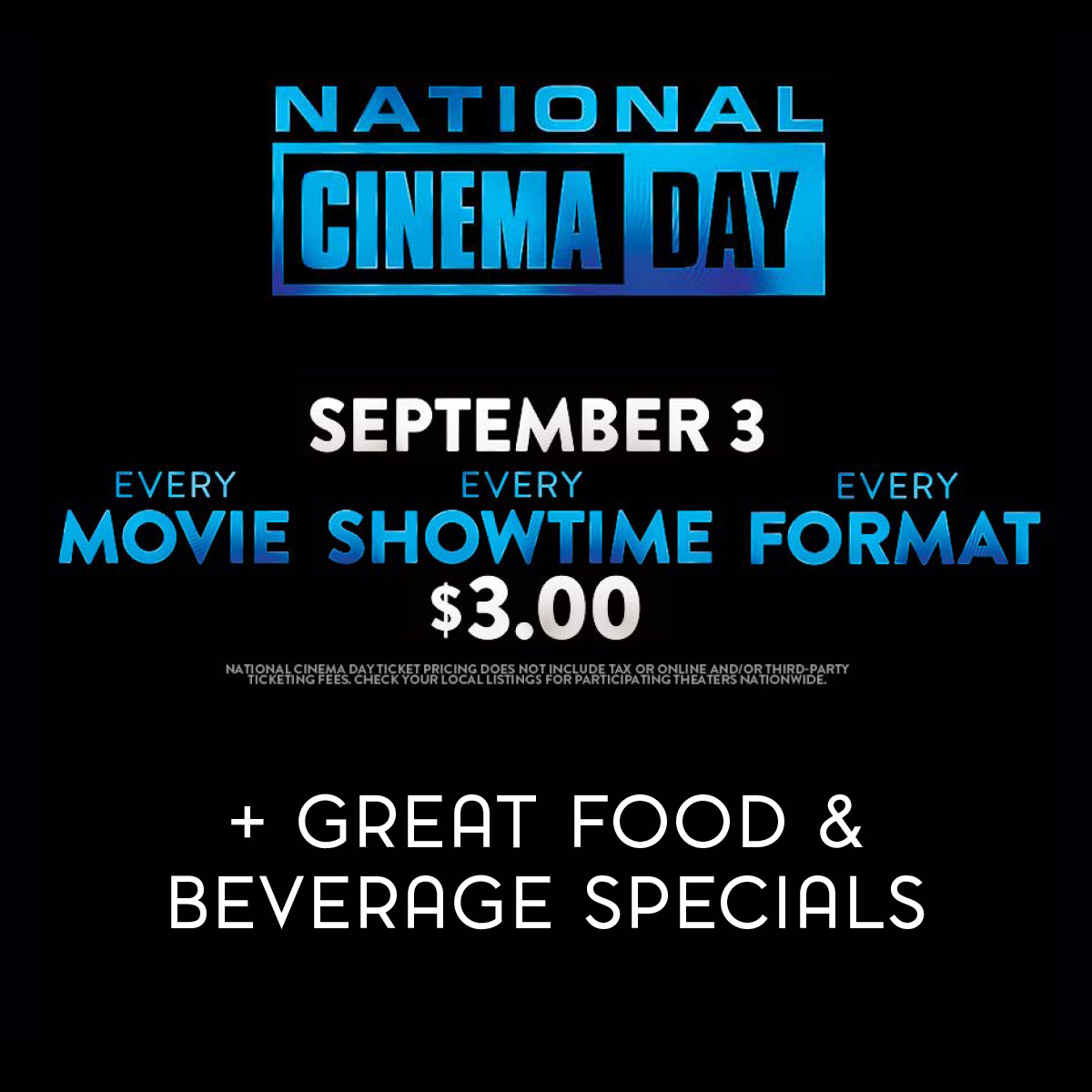 Marcus_Theatres's tweet photo. TOMORROW is #NationalCinemaDay! 

$3 TICKETS FOR EVERY MOVIE, EVERY FORMAT. 
$3 Regular-Sized Fountain Beverages
$2.50 Hot Dogs

🎟: https://t.co/SBM1NdC2Bg https://t.co/Hq0ZkeEHzW