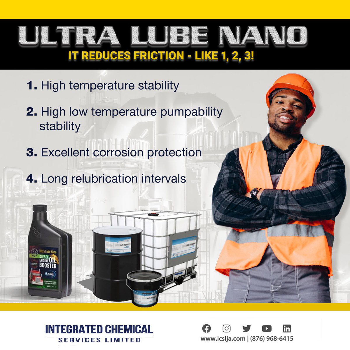 INTCHEMSERV's tweet photo. It gives us great joy to report on the benefits of Ultra Lube Nano for heavy duty vehicles.
#ICS #specializedlubricants #engineoil #ultralubenano #greasedistributor #fyp #foodsafeoil #visitourwebsite #like123 #vehicleengineoil #greatersavings #JA
https://t.co/A4Pnp5lvM0 https://t.co/uVcTZRsMp9