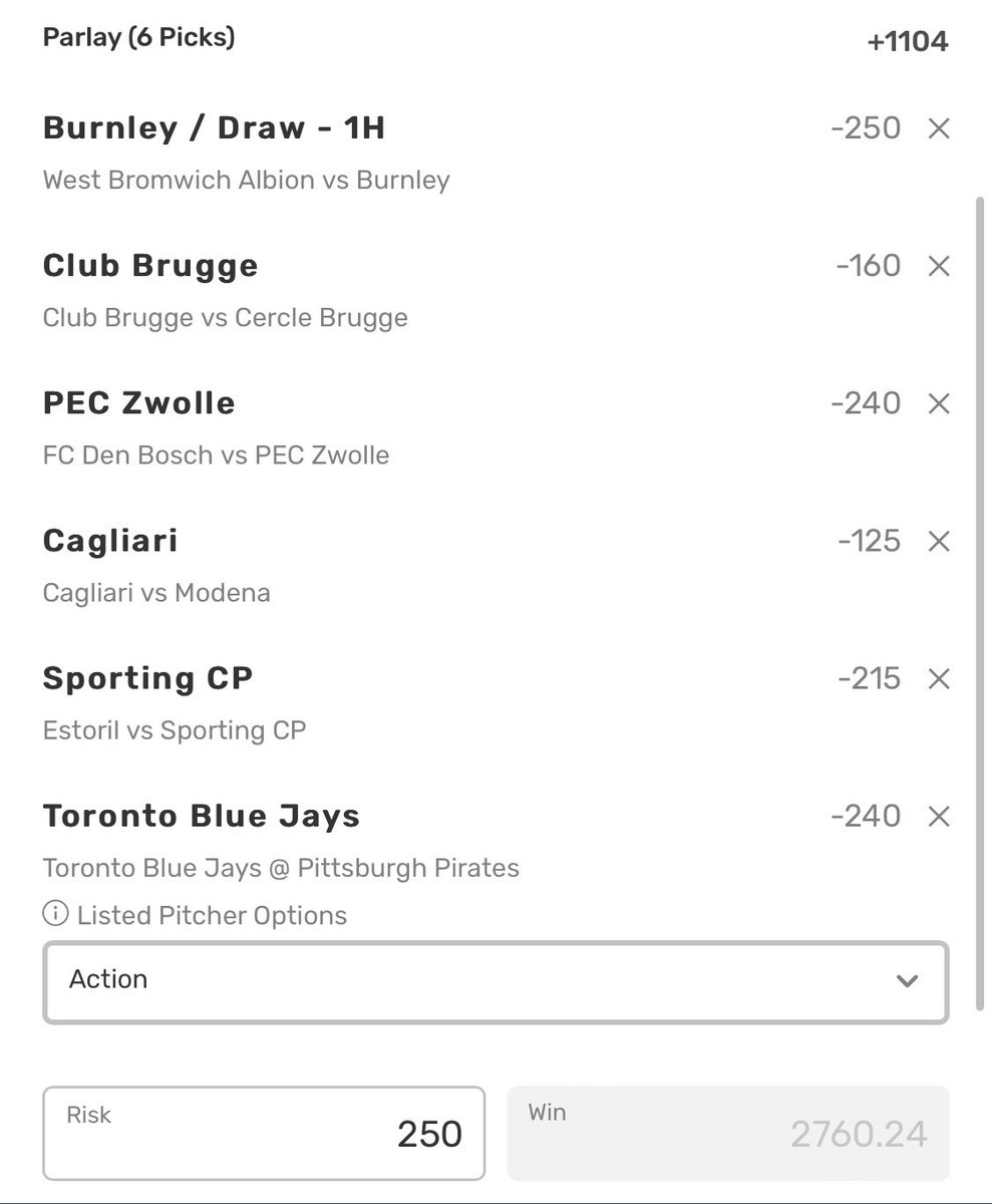 carnepierre199's tweet photo. PEC Zwolle in Netherlands, Cagliari in Italy Serie B, Club Brugge in Belgium, Sporting CP in Portugal and Burnley in England Championship. Worth risking $250. #GamblingTwitter #PremierLeague #sportscards https://t.co/BOQZJq4twr