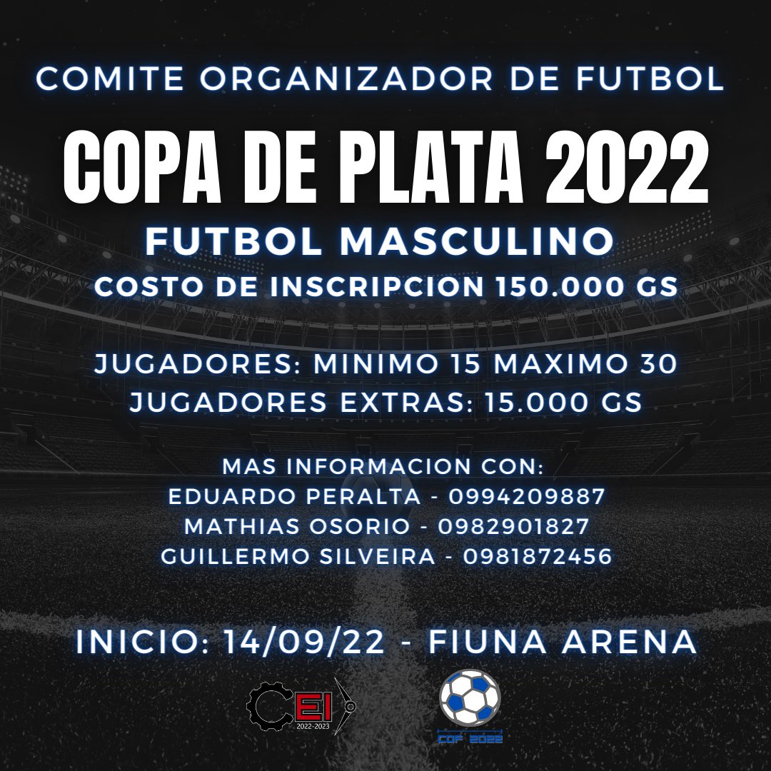 ¡Se viene el último torneo del año! Inscripciones abiertas a la #CopaDePlata 2022, cupos limitados 💪⚽🏆 #LaOtraMitadDeLaGloria #COF2022   

Link de inscripción Copa de Plata 2022:  forms.gle/z9Rmg8naJcxKkj…