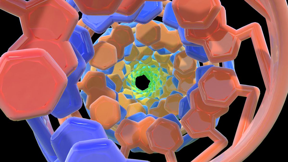 TuChFi22's tweet photo. 好みのNucleic Acid BuilderでDNAを作成し、その後、CueMol経由でメタセコ形式(mqo)に変換。メタセコ4に読み込み、二重らせんの中をパストレ。CueMolで設定できる塩基表現やレインボウ色がきれい。
#Metasequoia #3DCG #科学イラスト #Science_illustration #cuemol #DNA https://t.co/VZAFIr1TkC