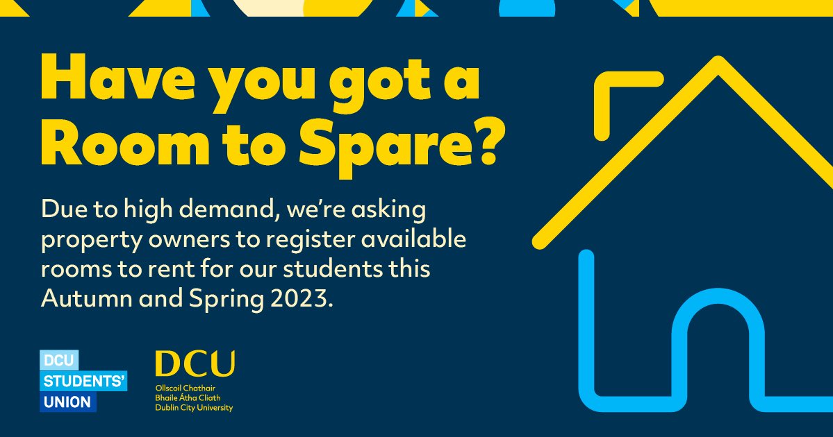 DCU's tweet photo. Are you interested in renting out a room to a DCU student?
We are holding some on-campus and virtual information sessions:
✅Wed, Sept 14 at 11am: Cregan Library, DCU St Pat's Campus (next to Lidl)
✅7pm, Thurs, 15th: Interifaith Centre, DCU Glasnevin campus https://t.co/PgMHsAny4N