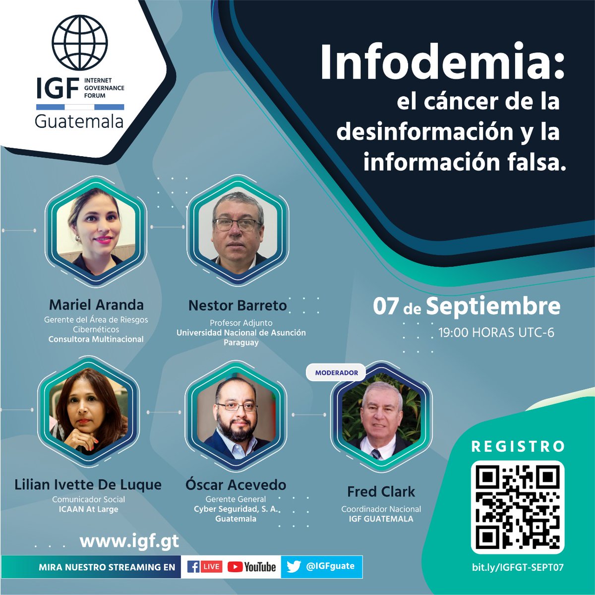 IGFGuate's tweet photo. No te pierdas este espacio de discusión con cuatro especialistas en el tema de la desinformación en el ámbito digital.
 
🗓 Miércoles 7 de septiembre
⏰ 19:00 horas (UTC-6)
🌐 Regístrate en este link:https://t.co/zW5Rr0uEFo
📃Incluye diploma de participación.
#IGFGT https://t.co/fMltnLxCLS