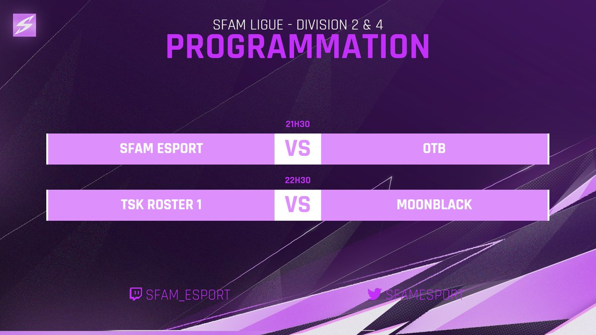 Over 🚀 (@overmaster2) on Twitter photo Au programme de ce soir, suivez la <a href="/SfamEsport/">Sfam Esport</a> Ligue #VALORANT en direct sur #Twitch !
➡Début à 21H30 avec SFAM vs #OTB
➡On enchaîne avec @TSK_Multigaming vs #MoonBlack
Du beau jeu avec un match très attendu pour démarrer la ligue 🔥 Au programme de ce soir, suivez la <a href="/SfamEsport/">Sfam Esport</a> Ligue #VALORANT en direct sur #Twitch !
➡Début à 21H30 avec SFAM vs #OTB
➡On enchaîne avec @TSK_Multigaming vs #MoonBlack
Du beau jeu avec un match très attendu pour démarrer la ligue 🔥