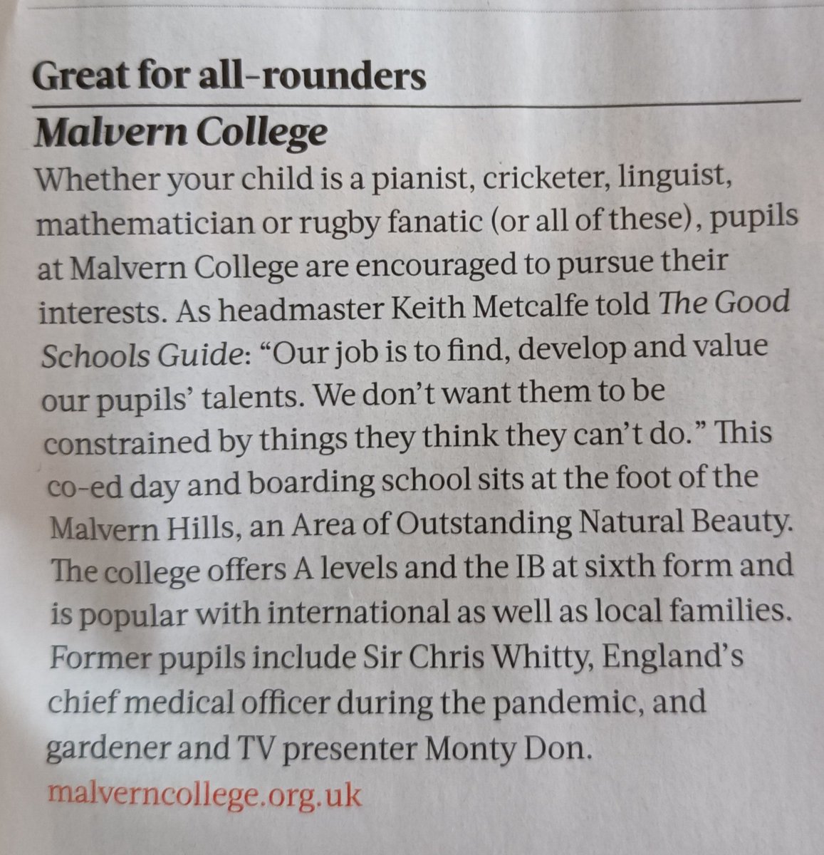 tom_tpn's tweet photo. Wonderful for @malverncollege to start the new academic year as @TheWeek 's best "Great for all-rounders" school. #transformtheirworld #allroundeducation https://t.co/hKK9pIALy0