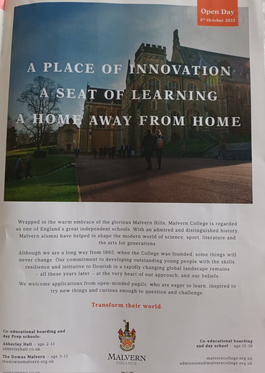 tom_tpn's tweet photo. Wonderful for @malverncollege to start the new academic year as @TheWeek 's best "Great for all-rounders" school. #transformtheirworld #allroundeducation https://t.co/hKK9pIALy0