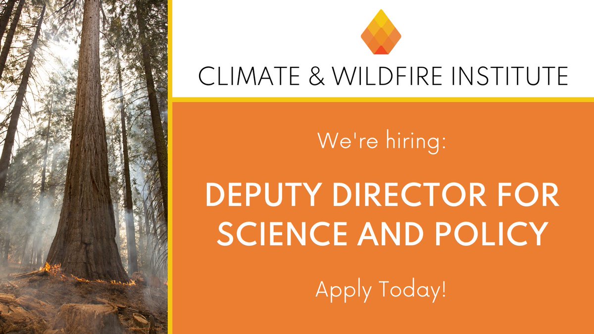 Help build the Climate &amp; Wildfire Institute! We are looking for an experienced leader with expertise in climate and/or wildfire to join CWI as our Deputy Director for Science and Policy. Candidates are encouraged to apply by September 7th. Details here: bit.ly/3QWmxfi