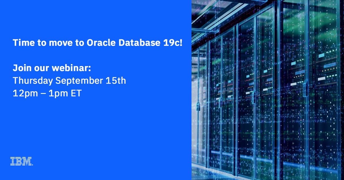 dabmtbski's tweet photo. Join us on Thursday September 15 @ 12pm  ET for Modernizing to Oracle Database 19c with RAC.   Discover the benefits Oracle Database customers can anticipate when upgrading their RAC database to 19c.  Register now:  https://t.co/fwCLm6OSlB   #PowerSystems #IBMPowerSystems https://t.co/JRFFRQAHgi
