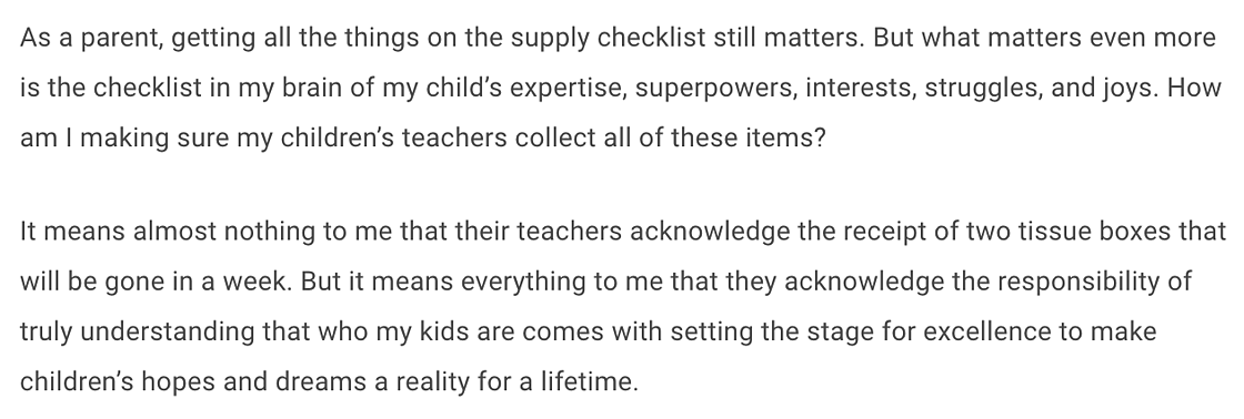 jaredbfries's tweet photo. This is spot on for back to school in @edu_post from @ColinESeale: the things that kids bring on the supply checklist that should REALLY matter to their teacher are their interests, their skills, their identity... who they are as a unique human being! #KnowEachStudent @along_org https://t.co/tjTlVzZ3Yl