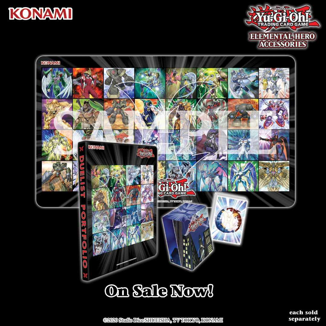 Keep your collection safe with the all-new Elemental HERO accessories! Now  available at your local Official Tournament Store and wherever Yu-Gi-Oh!  TCG merch is sold.