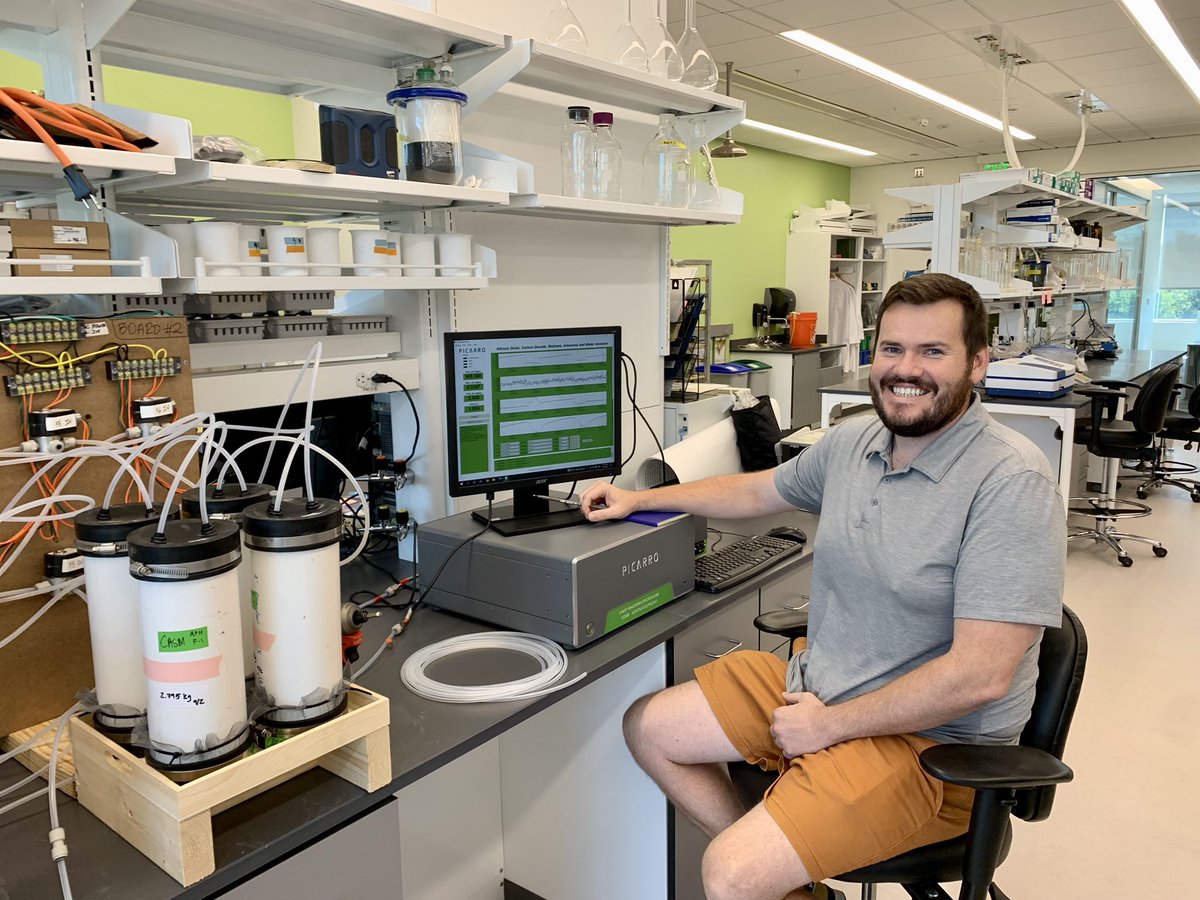 MuckDragon's tweet photo. It’s alive! @thejuliafleiner began her lab experiment to quantify GHG production from coastal farm soils under varied saltwater flooding scenarios today 😎. #NCSTATECASM Thanks to @AlexWoodleySoil for shared use of his @NC_PSI lab. @CropAndSoil @Picarro https://t.co/ufNexLvBUF