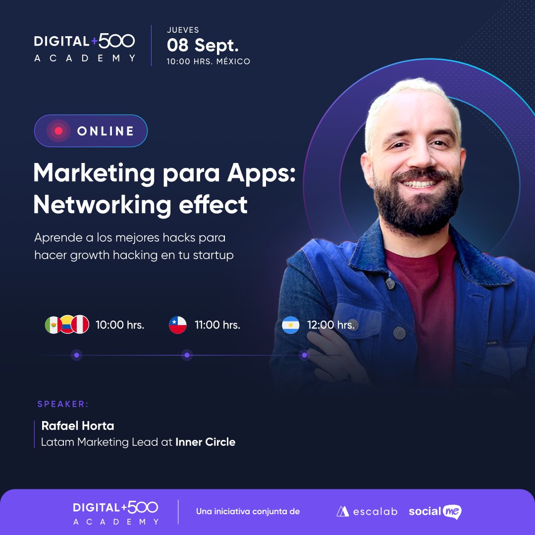 socialmelatam's tweet photo. MasterClass | Marketing para apps: The Network effect
¡No te lo pierdas!
🗓 8 de Septiembre
⏰ 10hrs Mx &amp; Col | 11hrs Chile | 12 hrs Argentina
Link de registro: https://t.co/aCSKmGgOLH https://t.co/7cB6SADiIw