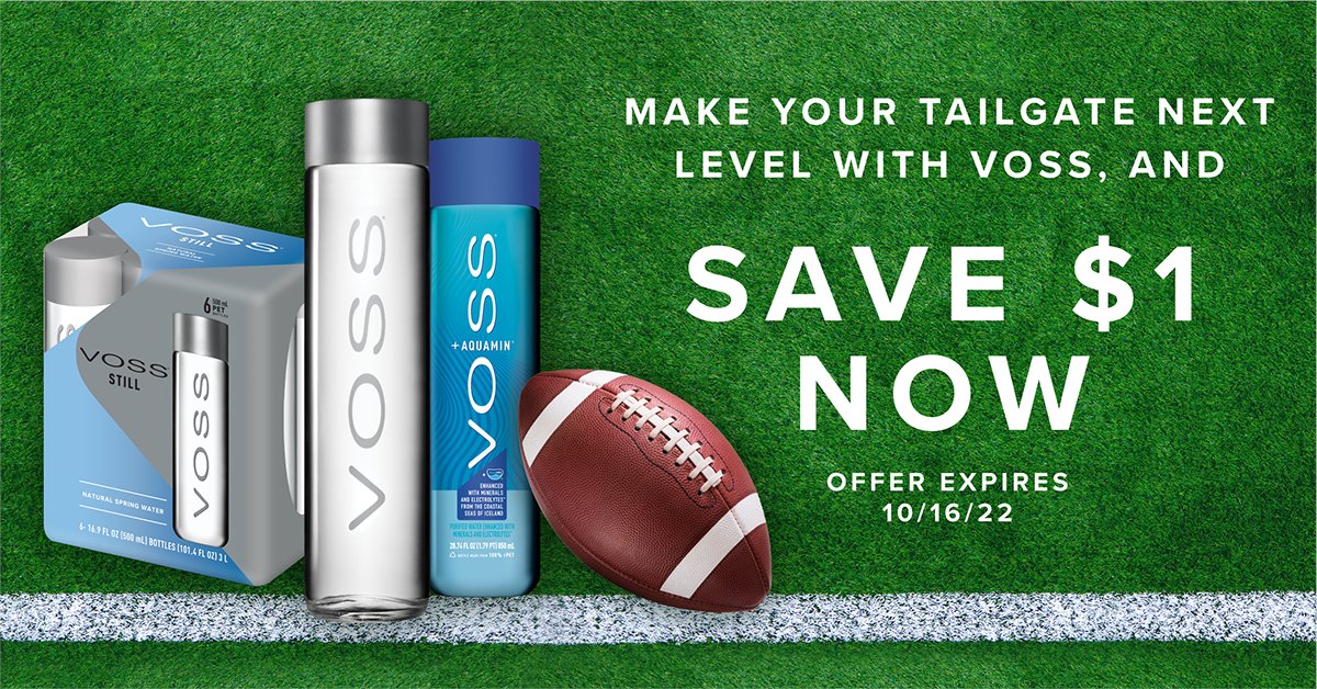 grocerycoupon's tweet photo. Make Your Tailgate Next Level With VOSS, and Save $1 Now on Your Next Purchase!

The offer expires on 10/16/22.

Clip now👉https://t.co/rM12dtrSqT

.
.
.
#coupon #tailgate #vosswater #couponcommunity https://t.co/DXGDpwddvM