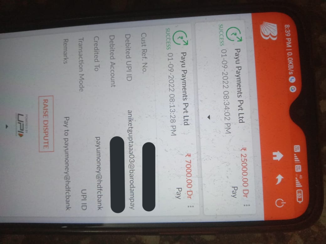 Aniketguptaaaa's tweet photo. I have done wrong Transaction of 7000/- (Seven Thousand) and 25000/- (Twenty Five thousand) to your Payumoney UPI Id which is payumoney@hdfcbank
This transaction was done on 01/09/2020 at 8:30pm.Two transaction has been done by mistakely 
@PayUindia @PayUindiaCare @bankofbaroda https://t.co/GKdIGAYaQs