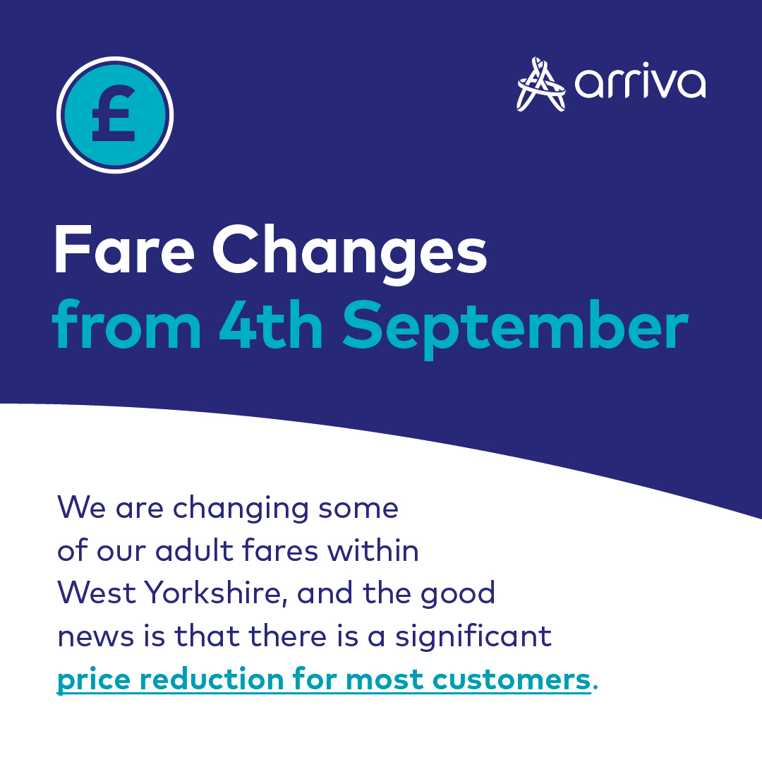 arrivayorkshire's tweet image. We are making changes to some of our fares 

👉 Adult Single fares will mostly be £2, except for shorter journeys within half a mile which will be £1.50.

👉 Day Saver for West Yorkshire will reduce from £5.20 to just £4.50

👉 For full details visit bit.ly/3QcUveD
