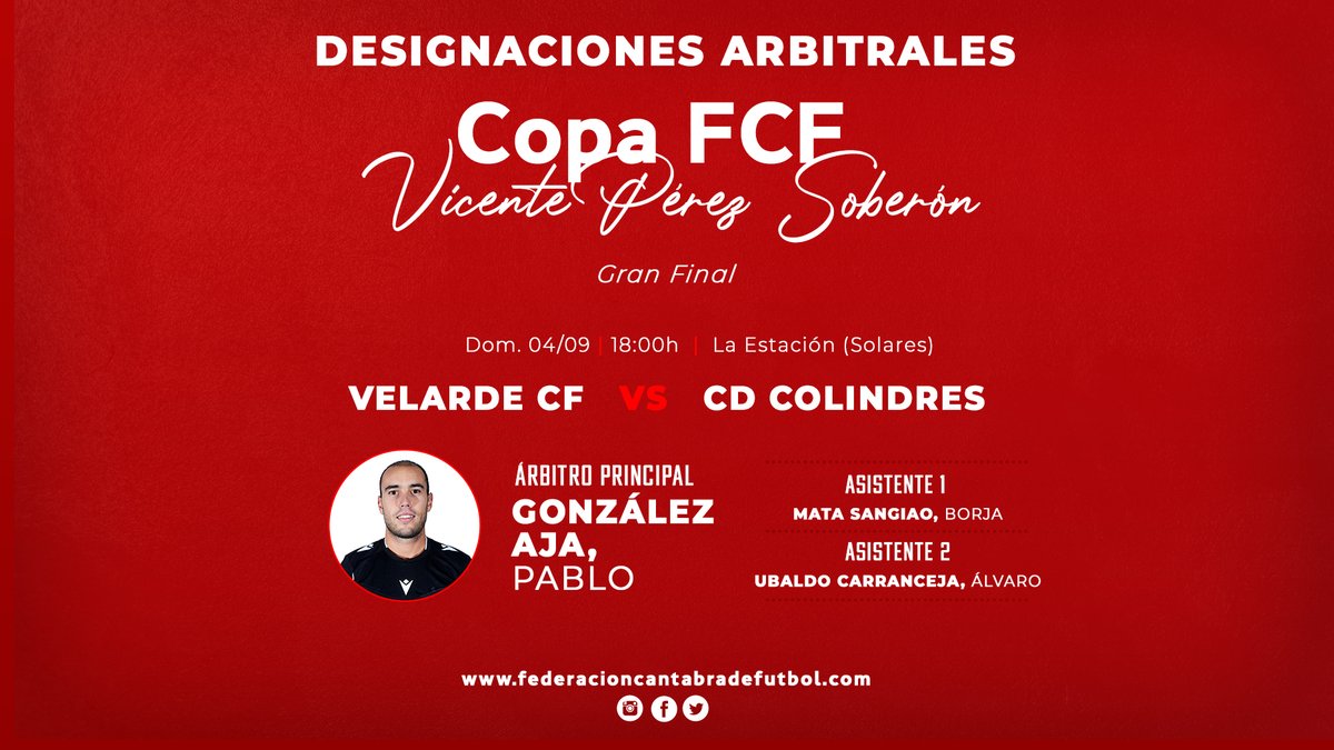 RFCF_es's tweet photo. 🚩| 𝗗𝗘𝗦𝗜𝗚𝗡𝗔𝗖𝗜𝗢𝗡𝗘𝗦
👏 ¡Ya conocemos la designación para la final de la #CopaFCF - Vicente Pérez Soberón!
▪️ González Aja, Pablo
🤞 ¡Suerte para él y para el resto de equipo arbitral! https://t.co/ZbkHPYc0Cn
