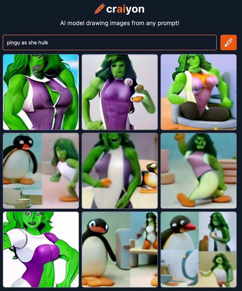 Noot noot at law

<a href="/craiyonAI/">🖍Craiyon</a> <a href="/Marvel/">Marvel Entertainment</a>
#shehulk #pingu #nootnoot #marvel #ai #green #rage