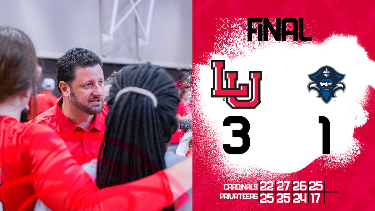 After dropping the opening set, Cardinals rally for three straight to defeat New Orleans, 3-1. Head coach Brandon Crisp claims first victory as LU head coach. #WeAreLU
