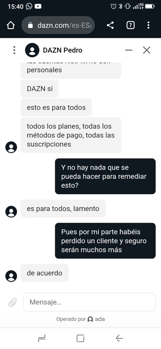 Surtees_f1_500's tweet photo. Y para poner la guinda a vuestra política de "lentejas, o las tomas o las dejas" parece que a vuestros agentes les importa poco perder clientes. @DAZN_ES https://t.co/hqTAEDXrtU