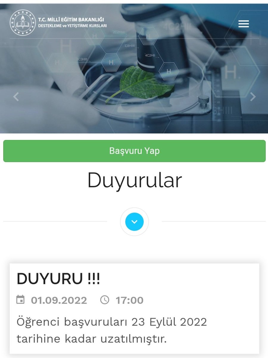 📢 ÖNEMLİ DUYURU!..
Destekleme ve Yetiştirme Kursları(DYK) öğrenci başvuruları uzatılmıştır. Bu gün itibarıyle sona eren başvuru takvimi 23 Eylül 2022 tarihine kadar uzatılmıştır.Öğrencilerimize duyurulur.
e-kurs.meb.gov.tr/Login.aspx
<a href="/DogansehirMem/">Doğanşehir İlçe Milli Eğitim Müdürlüğü</a> 
<a href="/mavsar71/">M. Ali Avşar</a>
@hbogm
<a href="/DogansehirBelTr/">Doğanşehir Belediyesi</a>