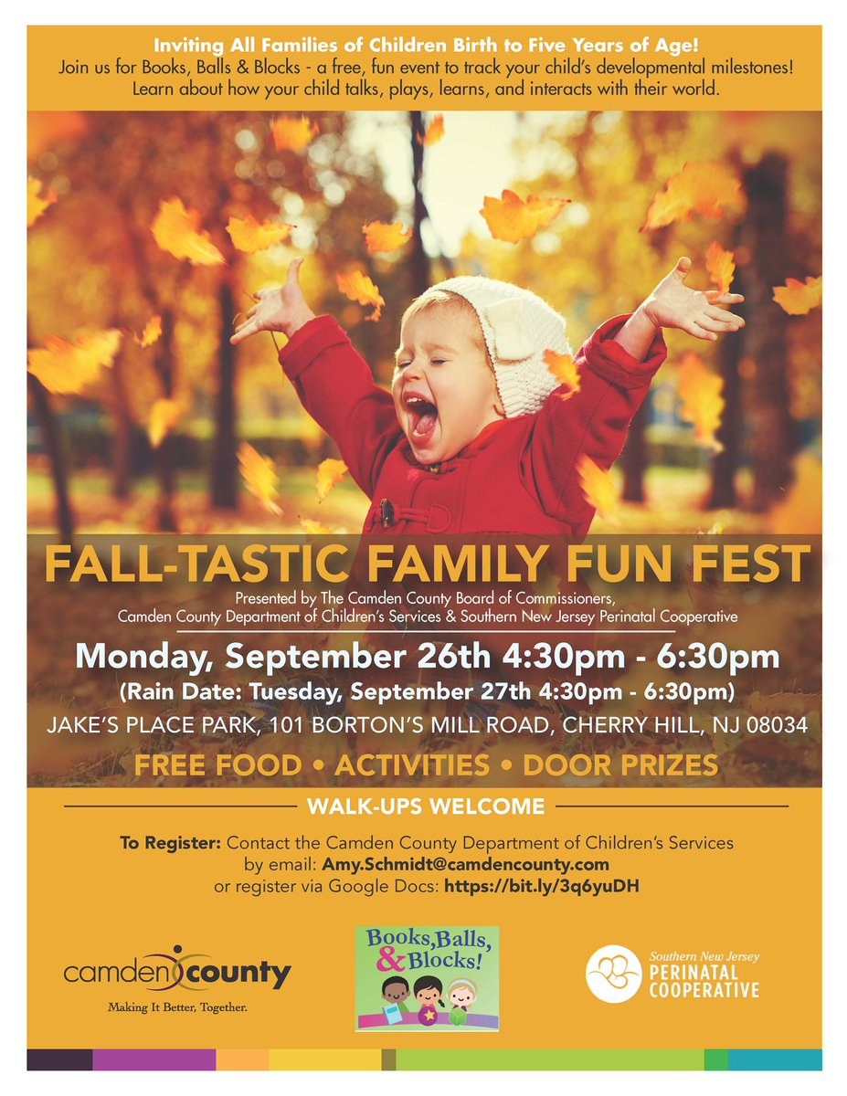 Books, Balls, and Blocks event happening 9/26 at Jake’s Place in Cherry Hill. The event is free and will feature fun activities, prizes, and food