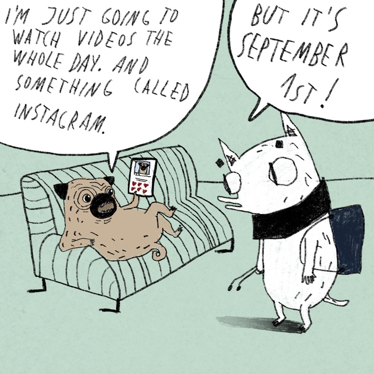 parallelhamster's tweet photo. Pugs are impossible (and they use Insta) #September1st #calendar #instagram https://t.co/LzENeL0GGS
