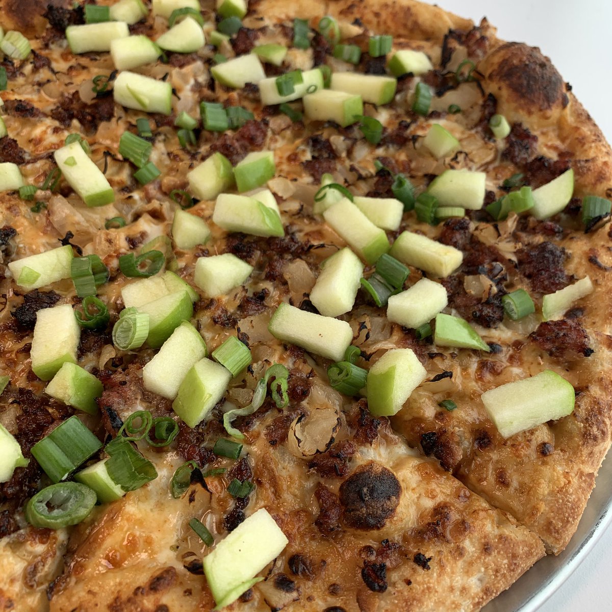 The OTTO Pizza! Smoked Cream Sauce, Mozzarella - Monterey Jack - Smoked Gouda Cheese Blend, OTTO Sausage, Caramelized Onion, Granny Smith Apple, Green Onion. $1 from each OTTO pizza sold goes to our upcoming annual diaper drive supporting the @TerraCentre - more details SOON!