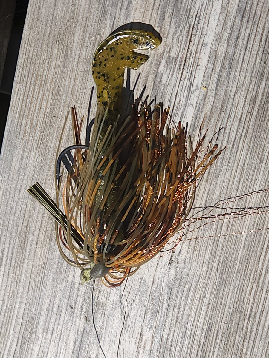 PointlessCasser's tweet photo. FINALLY got on the #goleague board!  Here is the jig that worked.  It's a 3/8 oz Vanquish jig (tungsten) in Bama Craw color from Beast Coast Fishing paired with a gr pumpkin @StrikeKingLures rage craw. This one lost a claw today but still did the job. https://t.co/icxZdl6UGj