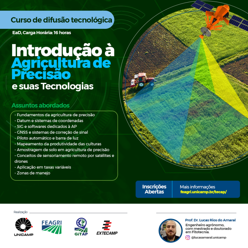 feagri's tweet photo. Curso de Extensão ...Introdução à Agricultura de Precisão e suas Tecnologias, Inscrições abertas (01 a 09 de setembro)
https://t.co/XQvxzb8PIZ
#agriculturadeprecisão
#agriculturadigital
#sensoriamentoremoto
#dronesnaagricultura
#mapeamentodesolos https://t.co/yjK8my58Nc
