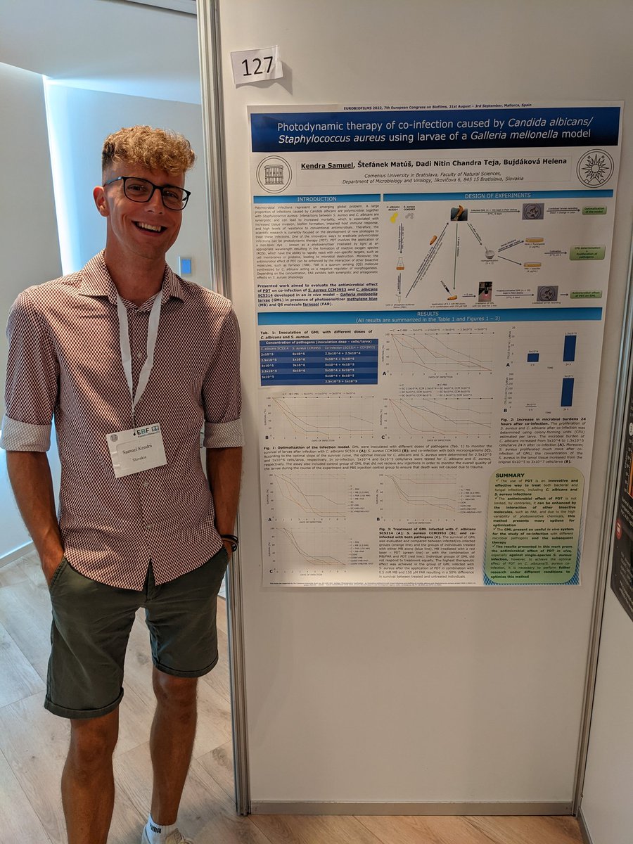 CEMBO_EU's tweet photo. CEMBO PhD students Matúš Štefánek and Samuel Kendra presenting their posters on photodynamic therapy at the eurobiofilms 2022. Great job! #EBF2022 https://t.co/em9D23iXF2