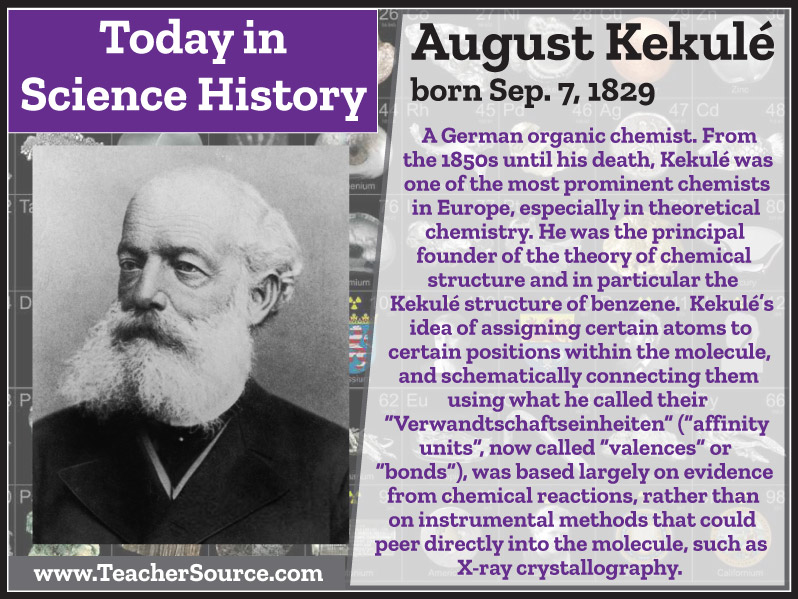 TeacherSource's tweet image. August Kekulé was born on this day in 1829.
#AugustKekule #chemistry #MolecularStructure #science #ScienceHistory #ScienceBirthdays #OnThisDay #OnThisDayInScienceHistory