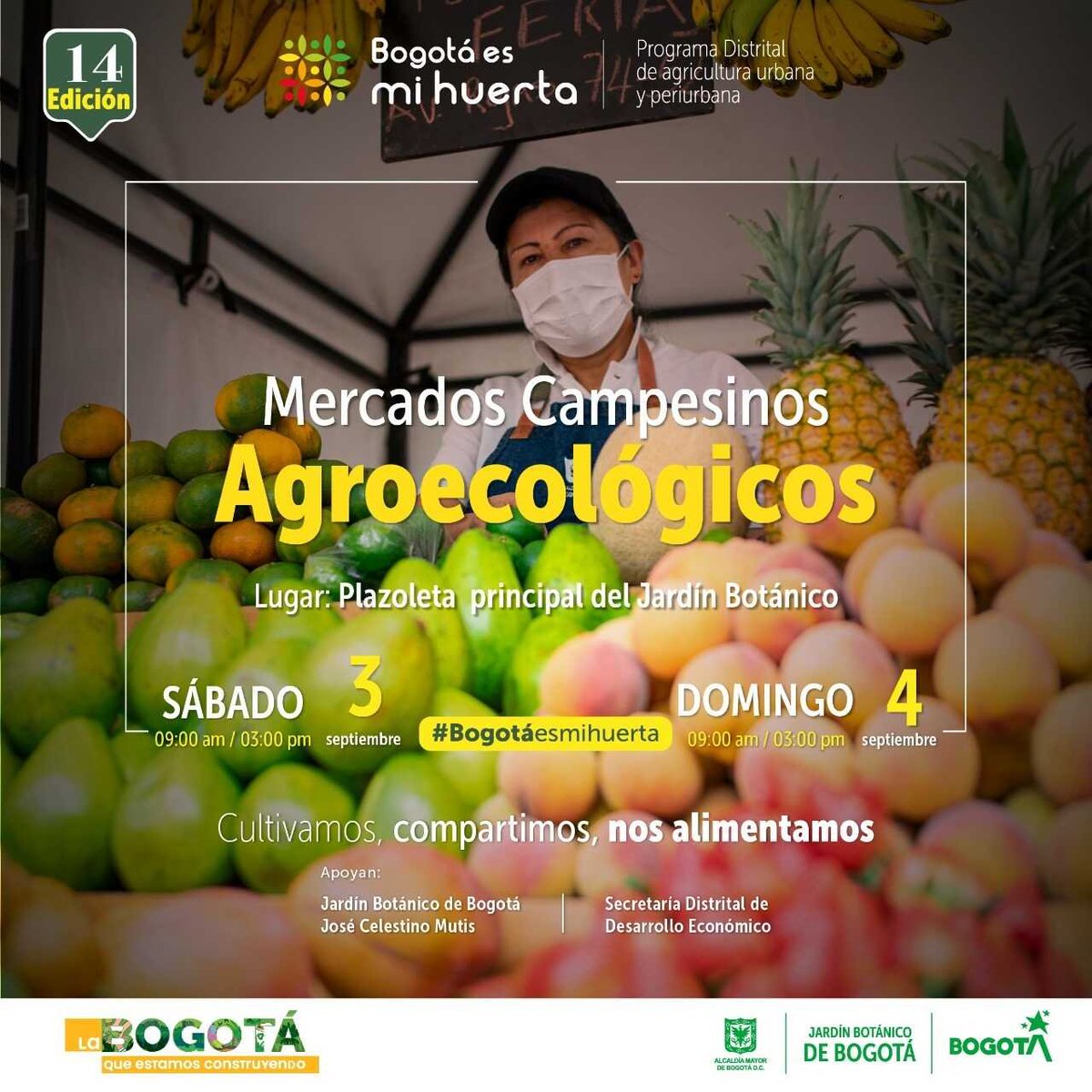 Recuerda que entre hoy y mañana puedes asistir a los Mercados Campesinos Agroecológicos 'Bogotá es mi Huerta'. 📍Plazoleta exterior del @JBotanicoBogota. 🥦🧅 ⌚️9:00 a.m. a 3:00 p.m. 👉ambientebogota.gov.co/noticias-de-am…