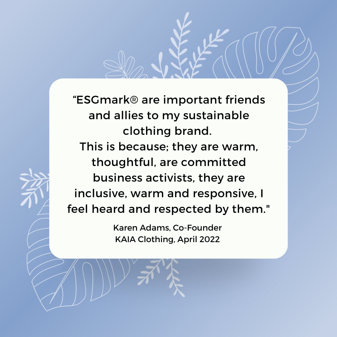 ESGmarkOfficial's tweet photo. Thank you @KAIAClothingUK
If you'd like #eco allies on your side, #ESGmark® is here to help.
Our #certification is awarded to organisations, who prove they are committed to making a #positivedifference to the #environment, their clients, #employees + #communities. https://t.co/uhgF1ok54l