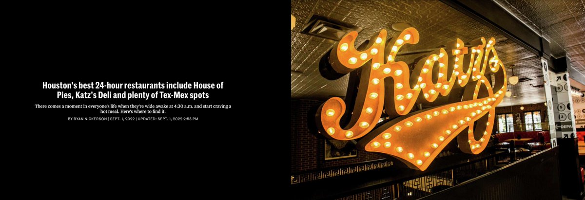 Cool to be featured in today's <a href="/HoustonChron/">Houston Chronicle</a> article about Houston's best 24-hour restaurants!

#houstontx #LateNights #katzs #restaurants