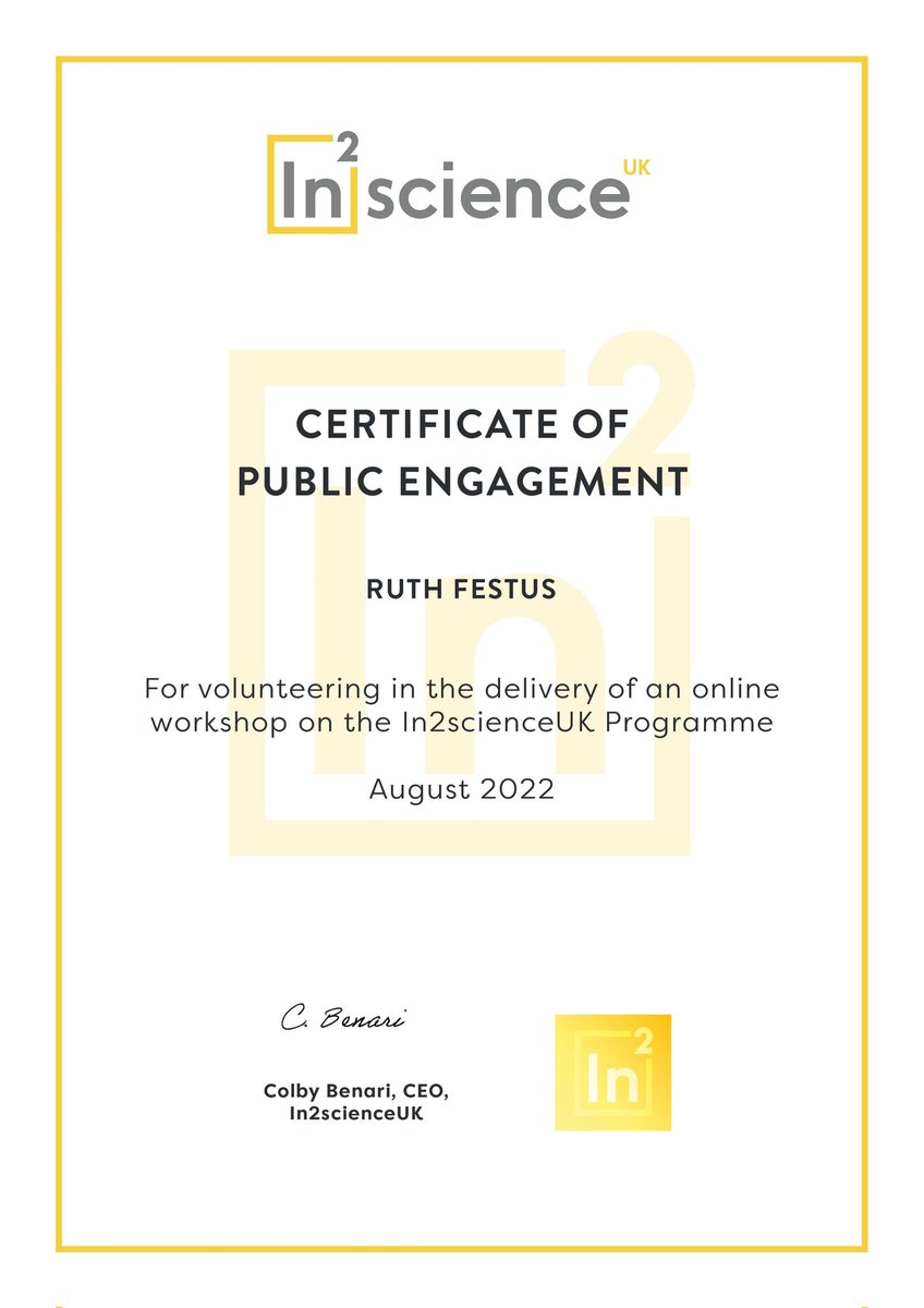 RuthFestus4's tweet photo. I volunteered as a career panellist for Biological Sciences in the In2ScienceUK summer programme 2022.
It was exciting to discuss my career path, the challenges involved and how to overcome them. My little way of encouraging young minds in science.
#in2sci22 #GivingBack2dSociety https://t.co/ZdoQkPz3Nz