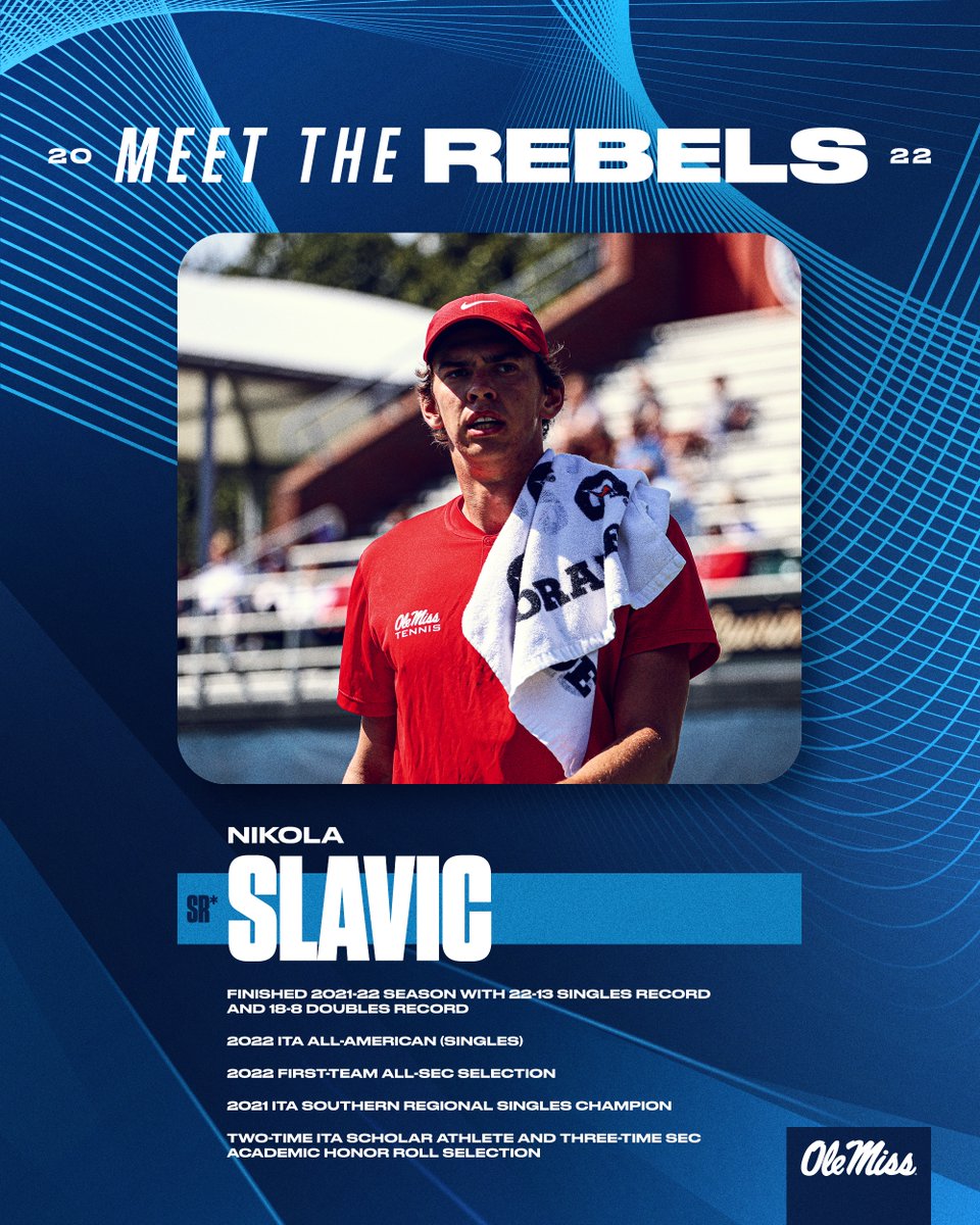 OleMissMTennis's tweet photo. Who better to round out our 2022 roster reveal than All-American @NikolaSlavic?? 🤩

#HottyToddy https://t.co/VkgB6rIRNp