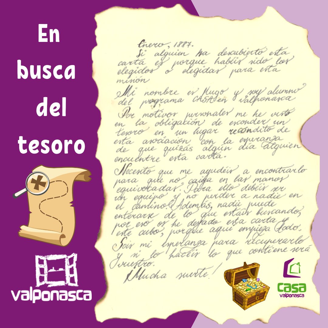 avalponasca's tweet photo. Este verano Hugo nos ha dejado un tesoro para que los chicos y las chicas del #ProgramaCasa @Valponasca lo encuentren. La búsqueda del tesoro no será sencilla, tendrán que enfrentarse a pruebas 🧾, donde será fundamental el trabajo en equipo.
¿Conseguirán encontrarlo 🪙🪙? https://t.co/NGkclgKDuR